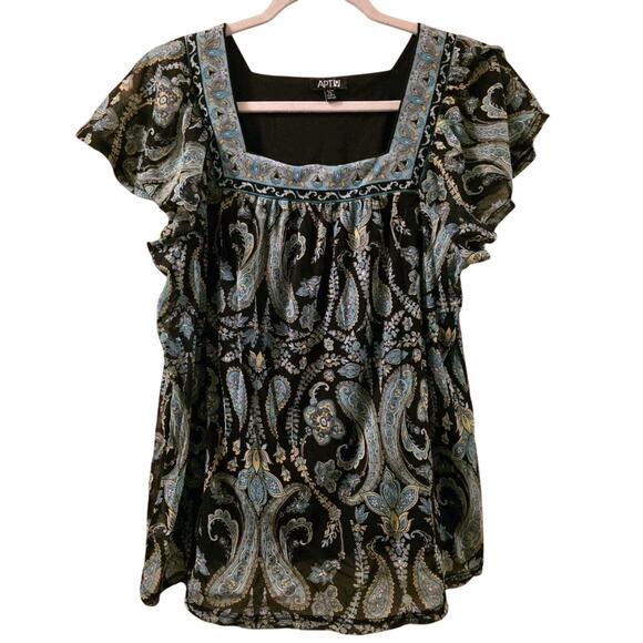 Apt. 9 Tops - Y2K Flowy Paisly Print Top Square Neck Flutter Sleeve Size PL Apt. 9 Baby Doll